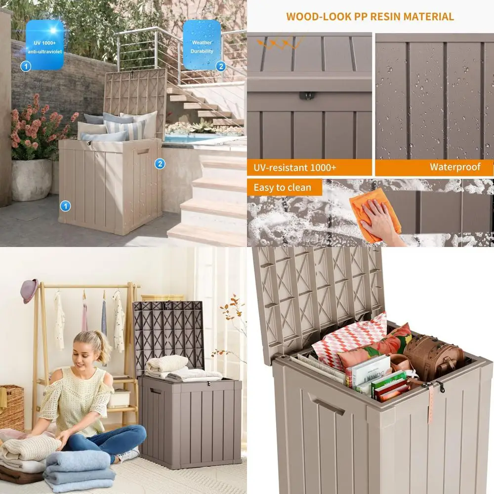 

Weatherproof 50 Gallon Deck Box with Lock - Outdoor Patio Storage for Cushions, Furniture, Garden Tools, Pool Gear (Grey)