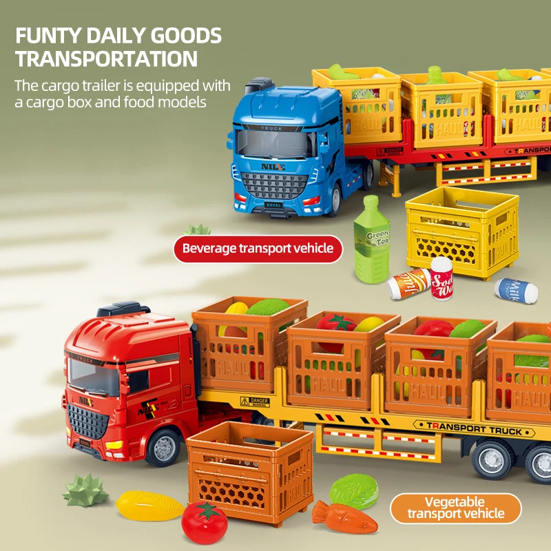 Alloy Diecast Truck Transport Trailer Collection Car Freight Roadblock Flat Board Truck Baby Large Car Model Children's Gift - view 5
