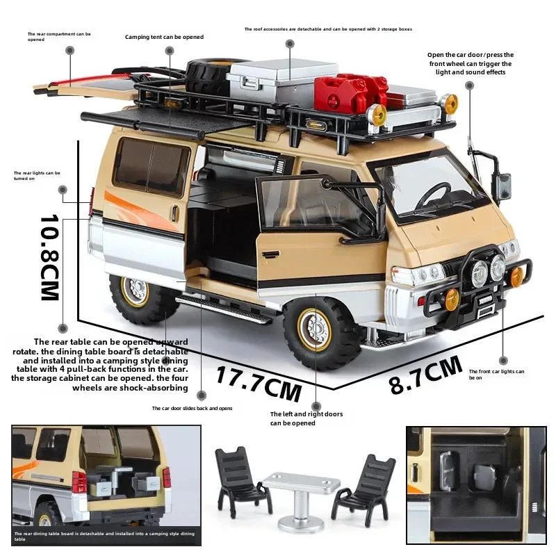 Diecast 1:24 Mitsubishi Delica Off Road MPV Legering Model Metalen Speelgoed Voertuig Kinderen jongen gift Model Sound & Light Classic