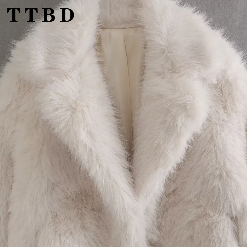 TTBD 2024 New Winter Ladies Casual a maniche lunghe effetto pelliccia sintetica cappotto da donna spesso caldo capispalla giacca retrò