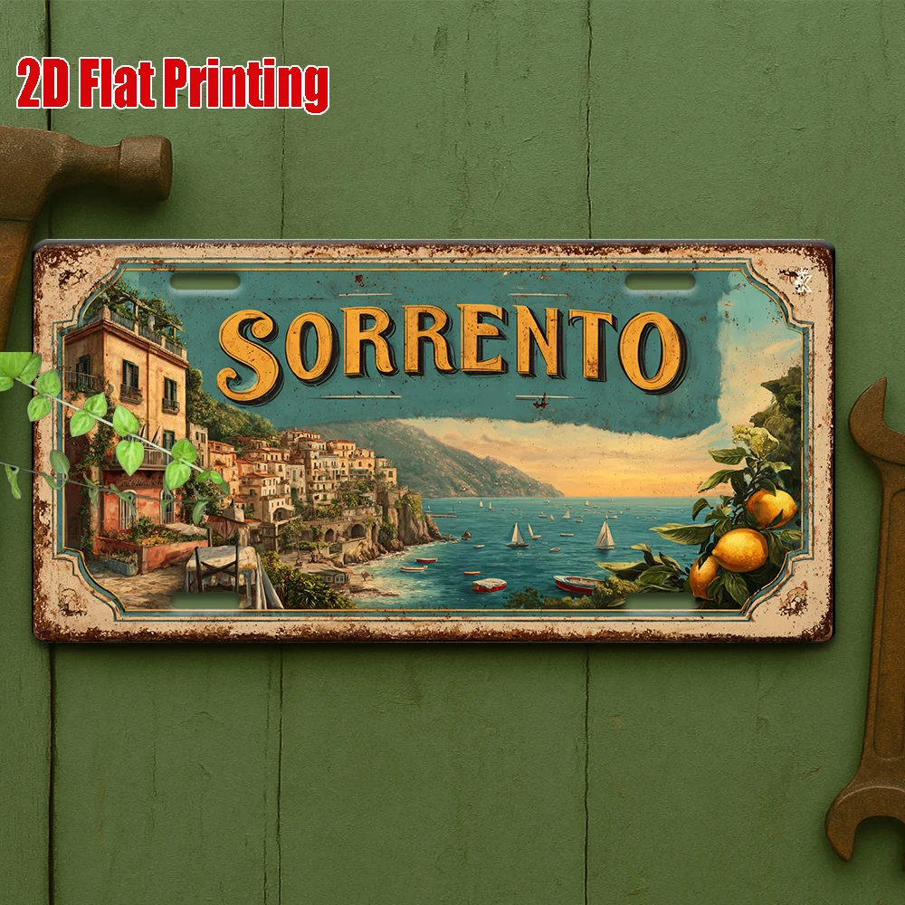 مسطح ثنائي الأبعاد، 1 لوحة ترخيص معدنية قديمة، علامة ألومنيوم سورينتو أمالفي كوست، مناسبة لجدران المطبخ، ديكور ريفي، منزل صيفي