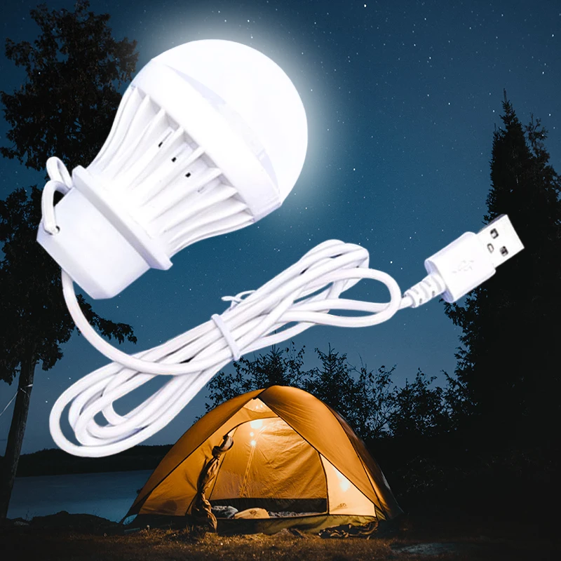 USB Bulb Light Portable Camping Lamp Mini LED Lantern Power Bank Charging 3/5W Book Reading Night Light 5V Birght Flashlight