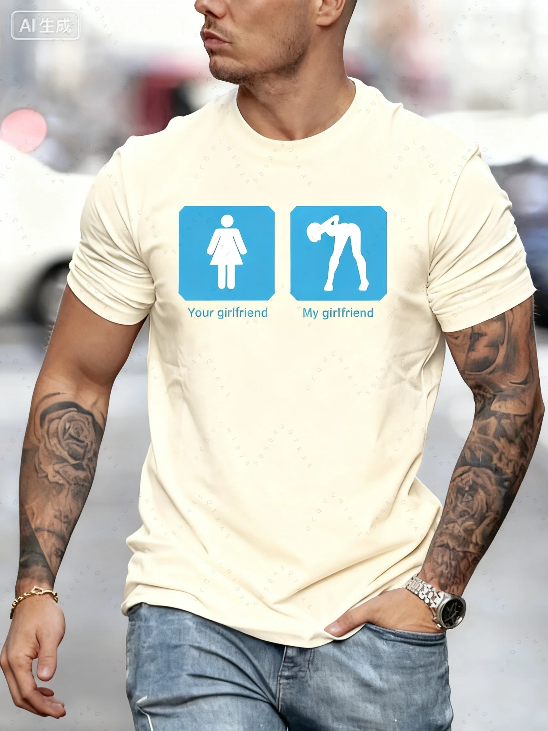 

Your Girlfriend My Girlfriend Tees Anti-Wrinkle Spring Autumn Cotton T-Shirt Collar Comfortable Normal Design Women Men T Shirt