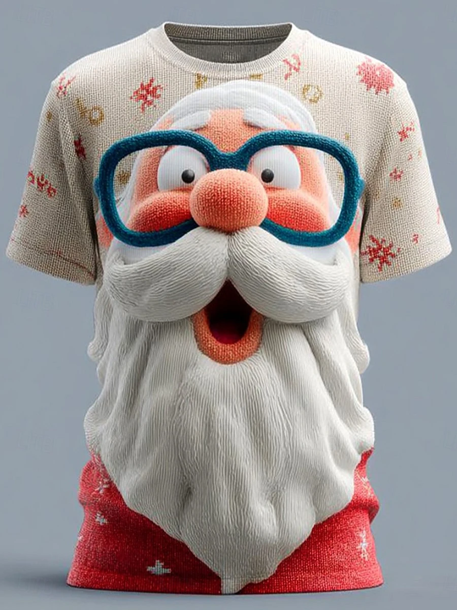 Christmas Theme Men's Short Sleeve Funny Santa Claus Pattern T-shirt 3D Print Tee Party Tops Autumn Winter Indoor Casual T Shirt