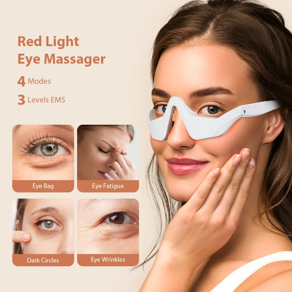 Eye Massager Under Eye Red Light Therapy Glasses, Red Light Therapy Device Microcurrent Reduce Dark Circles and Wrinkles