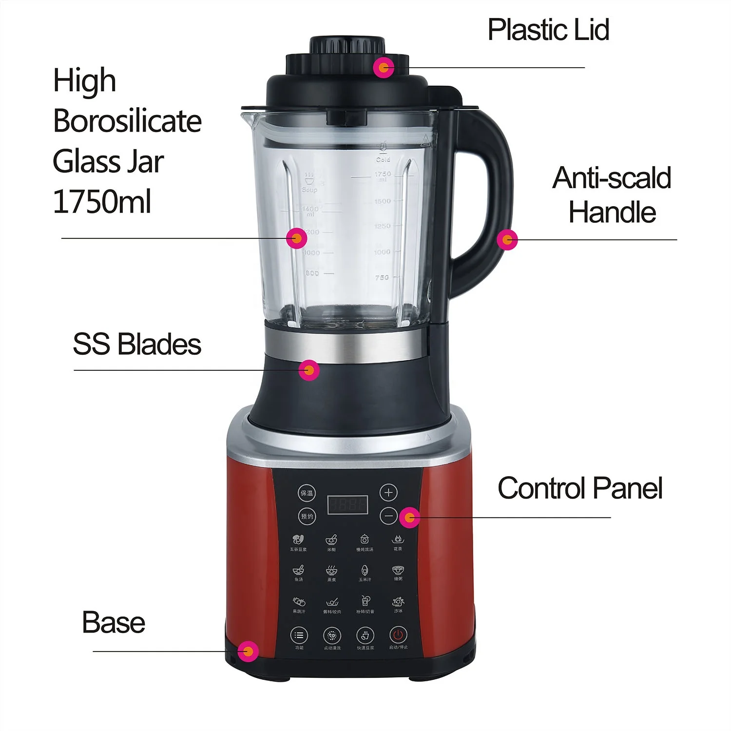 1750ml Multi-functional Heating Blender Mixer Juicer Food Professor Grinding Cup Grinder Wall-breaking Machine
