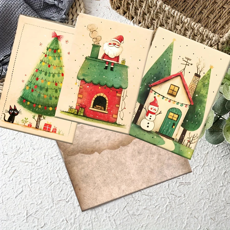 12 بطاقة + 16 ورق حروف + 2 مغلف + 20 ملصقًا مانع للتسرب لعيد الميلاد أنماط موضوع بطاقة بريدية لعيد الميلاد وعطلات ديكور العلم والحرف اليدوية #1