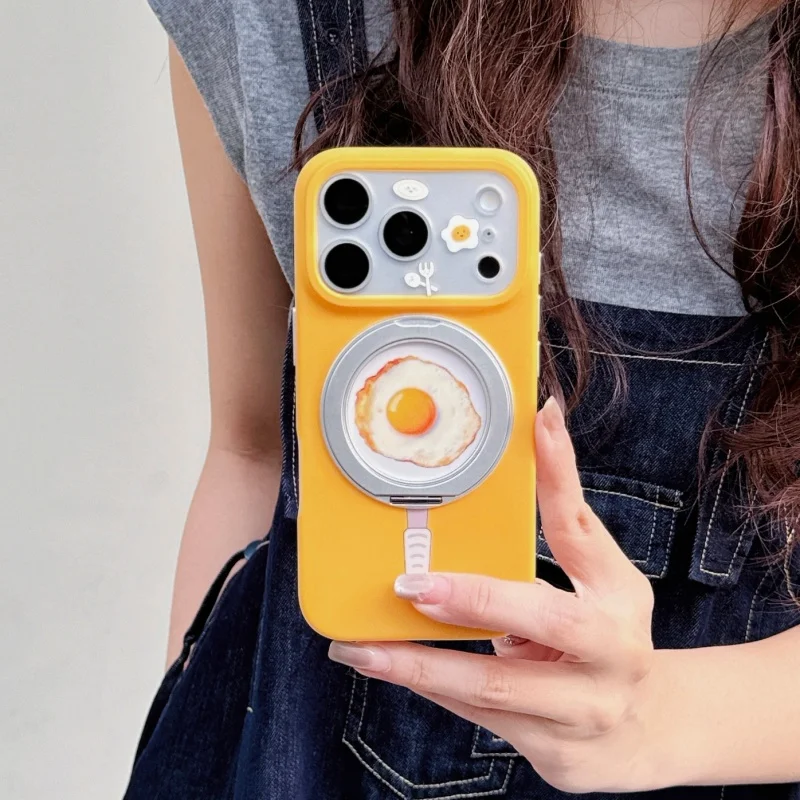 

Funny Cute Egg Magnetic Ring Stand Phone Case For iPhone 17 Pro 16 15 14 Pro Max Cover Shockproof Protective Cases For Apple 16P