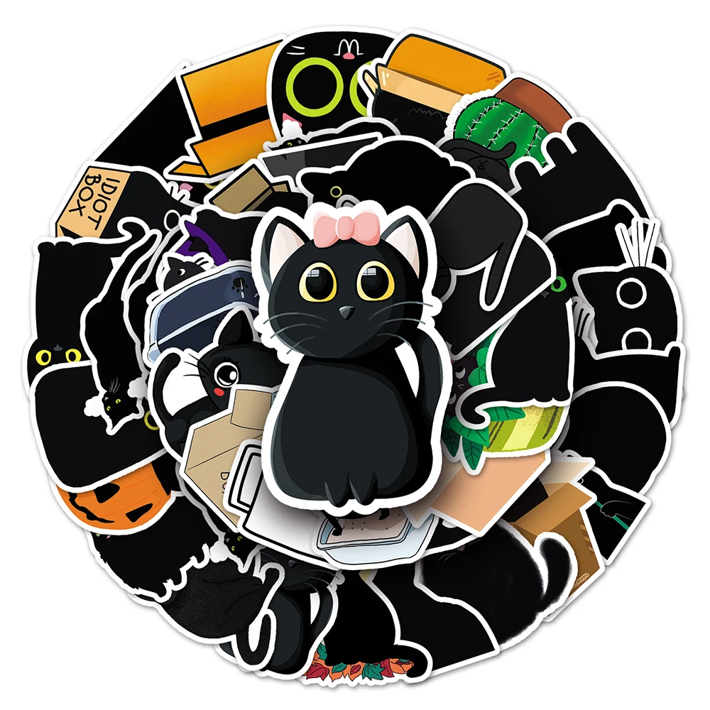 10/30/50PCS Kawaii Cartoon Black Cat Animal Stickers estetica Cute Decal Toy decorativo Phone Scrapbook Laptop fai da te Cute Sticker