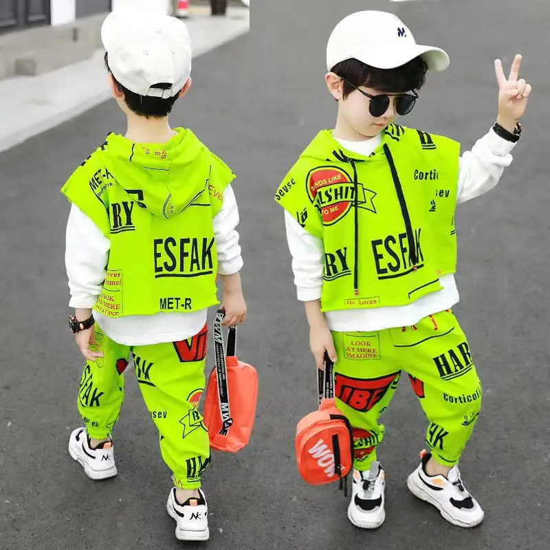 2023 Spring Autumn Boys Suit Sweatshirts +Pants+Vest Cotton 3Pcs/Sets Thicken Sports Sets Kid Breathable Children Clothing