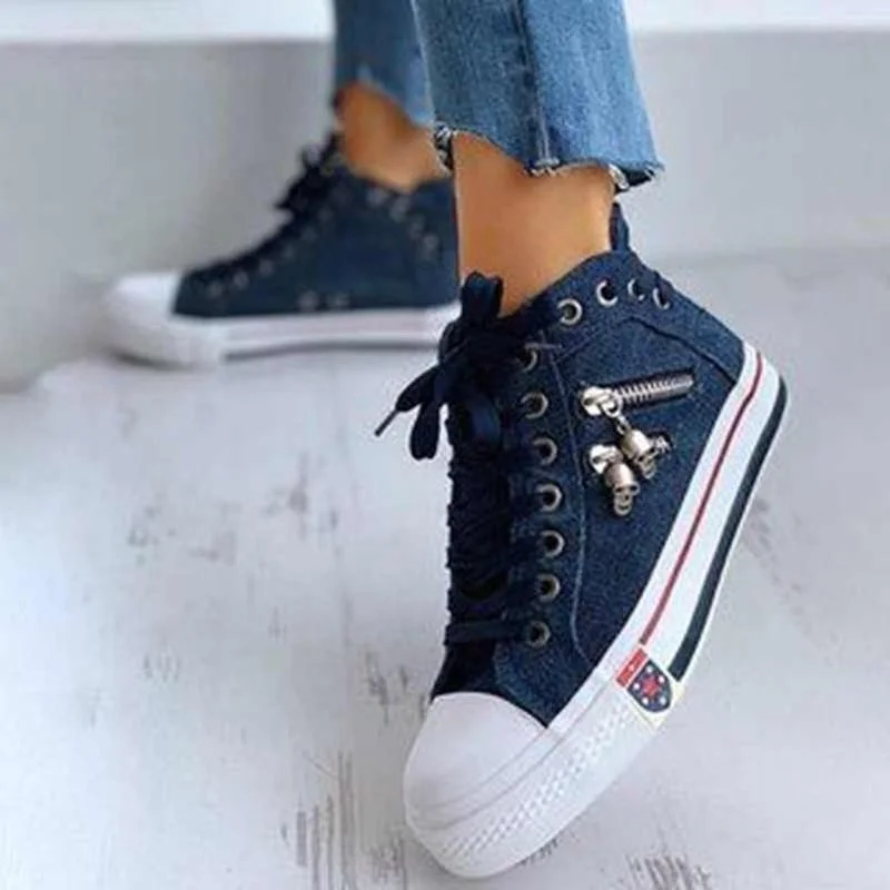 Women High Top Sneakers Flat Ladies Woman Vulcanization Sports Shoes for Girls New Women Canvas Denim Leisure Footwear Shoes