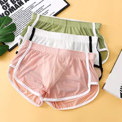 Mens Ice Silk Arrow Pants Boxer Shorts Mid Waist Quick Dry Thin Underwear Loose Breathable Panties Homewear Sleeping Underpants