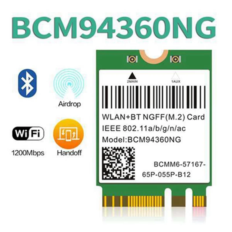 BCM94360NG Wireless Adapter M.2 Desktop Kit Dual Band 2.4G/5G 802.11AC Bluetooth 4.0 NGFF Wifi Card With Antenna Set