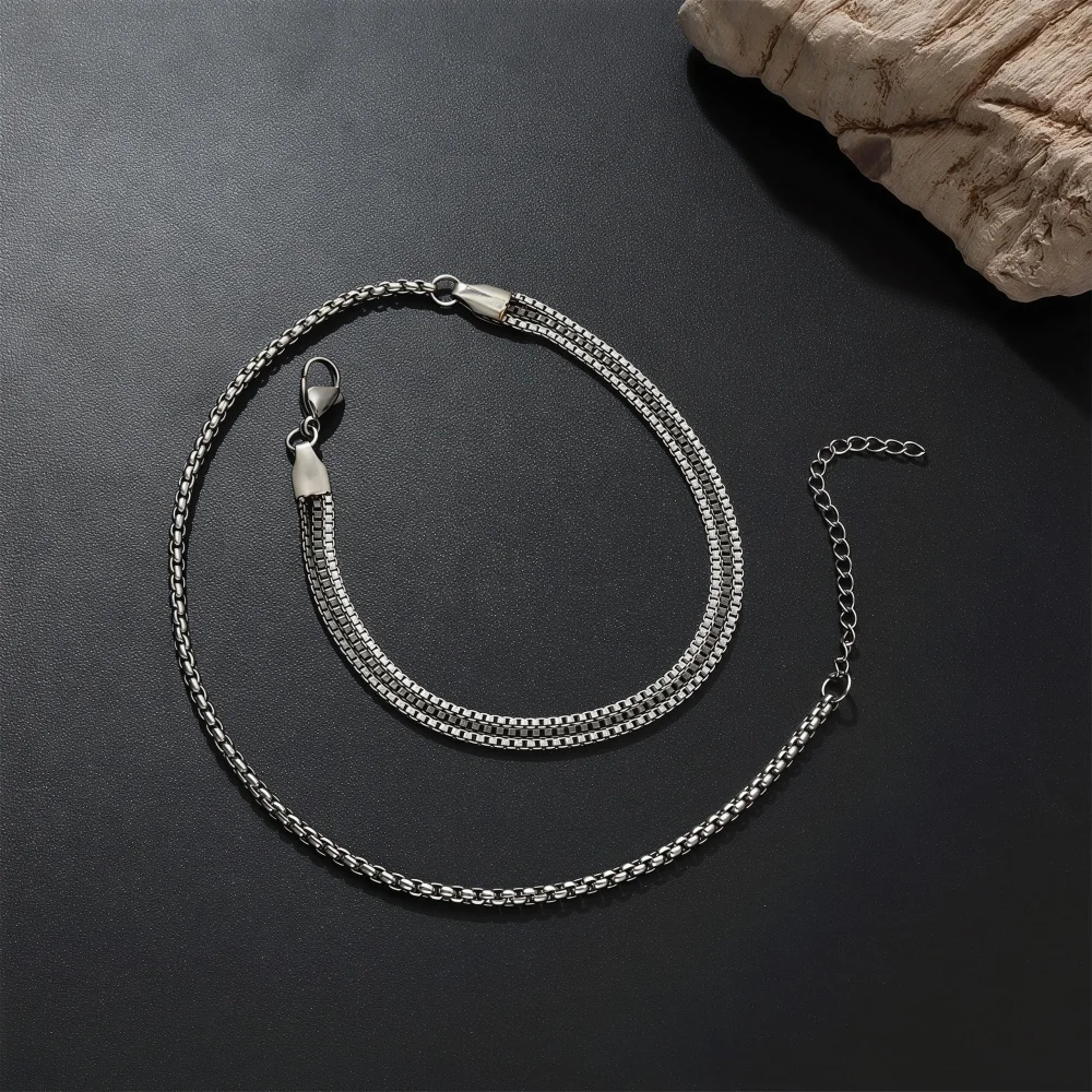 Hip-Hop Edelstahl Mehrschichtiges Kastenkette Armband Retro Schwarz-Weiß Wickelarmband für Männer Modeschmuck – Detail 4