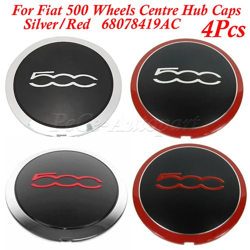 Imagen 2 del producto Tapacubos centrales plateados y rojos para Fiat 133, 4 piezas, 500mm, 68078419AC 68078421AC 51884863