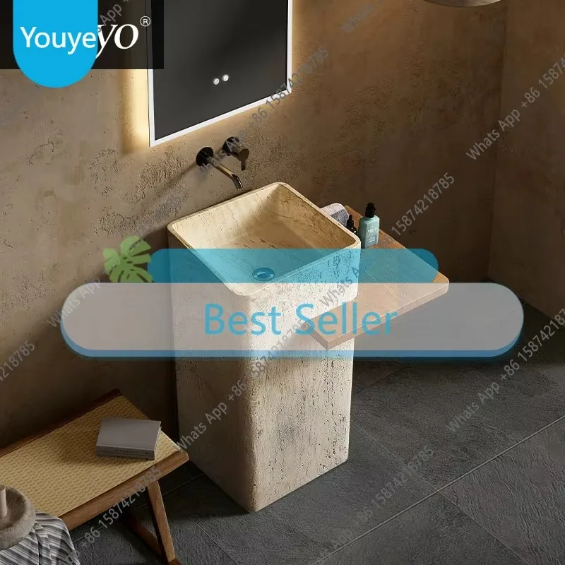 

N64 Travertine column basin Art basin Integrated floor-to-ceiling designer high-end washbasin Vertical washbasin