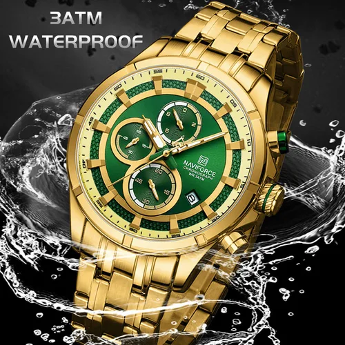 Reloj de pulsera de cuarzo de lujo de acero inoxidable resistente al agua de marca NAVIFORCE Reloj cronógrafo luminoso de moda Reloj para Hombre
