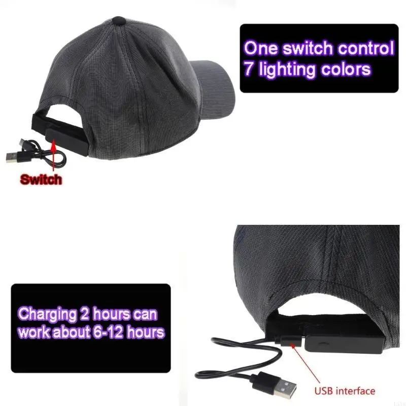 L5YA LED Phát Sáng Trưởng Thành Thanh Thiếu Niên Mũ Bóng Chày Cho DJ Câu Lạc Bộ Thanh Unisex Lễ Hội Sợi Quang Nắp Hộp Đêm Nhảy