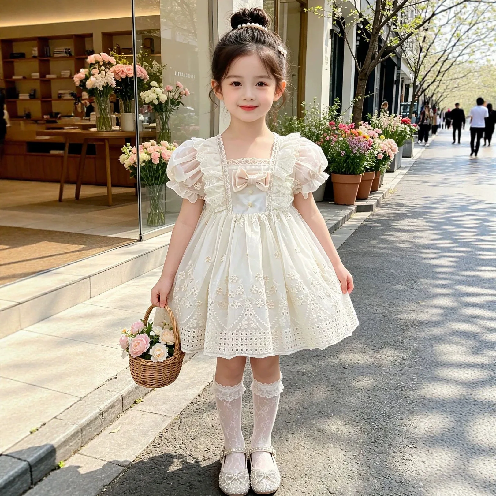 Girls' French Lolita Princess Dress, New Summer Style One-Year-Old Dress, White Cute Little Girl's Beautiful Short-Sleeved Dress