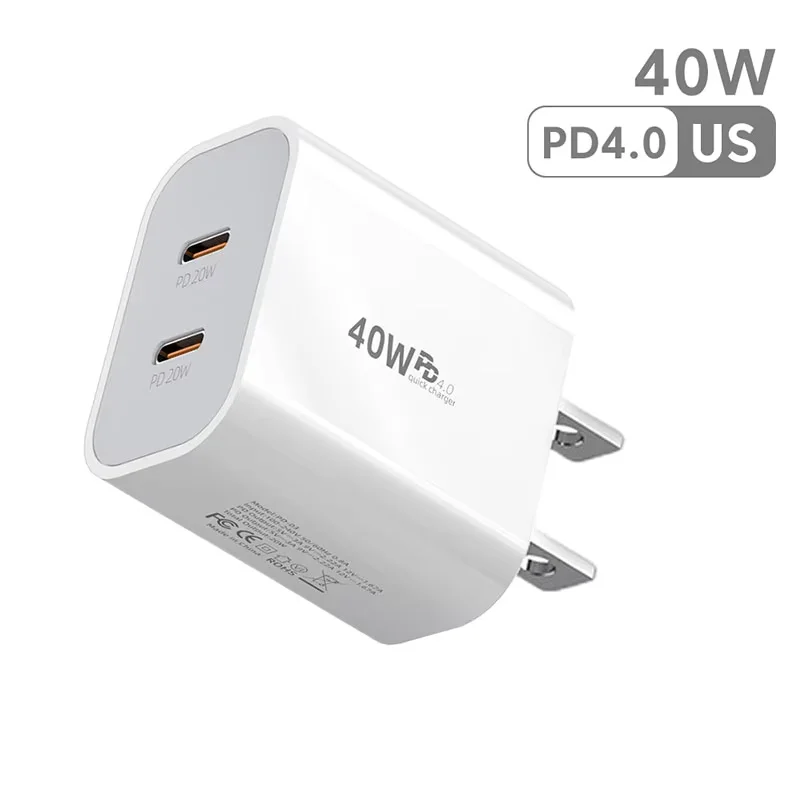Elough 40W Dual Port USB C Oplader Snelladen QC3.0 PD Type C Telefoon Snellader Adapter Voor iPhone Xiaomi Samsung Huawei