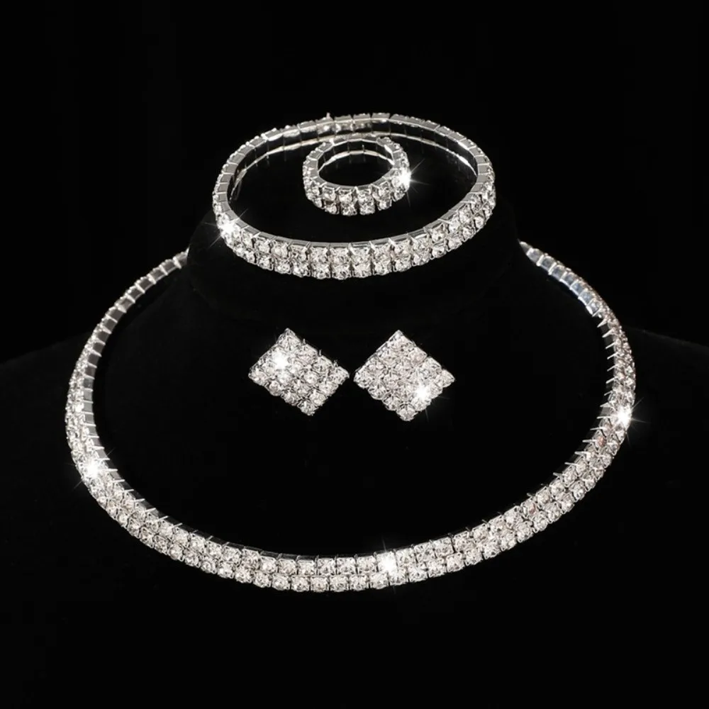 

Bridal Jewelry Sparking Earring Set Diamante Bracelet Crystal Jewelry Set Ring Chain Collar Chain Wedding
