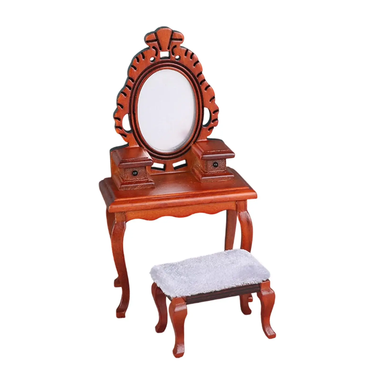 

1:12 Makeup Vanity Table Toy Photo Props, Mini Furniture with Stool for Landscape Decorations Furnishings Gift Micro Landscape