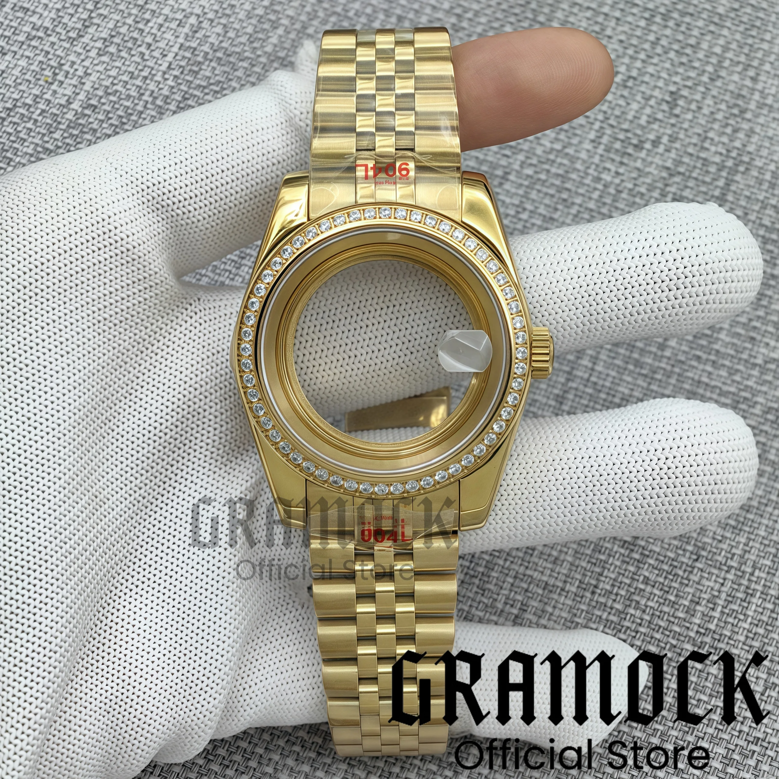 

39mm Steel Jubilee Strap NH35 Gold Watch Case Diamond Bezel Sapphire Glass Fit NH34 NH35 NH36 ETA2824 PT5000 Miyota8215 Movement