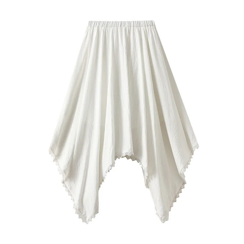 

Irregular lace patchwork skirt for women in autumn 2025, elastic waist, casual A-line large swing umbrella skirt