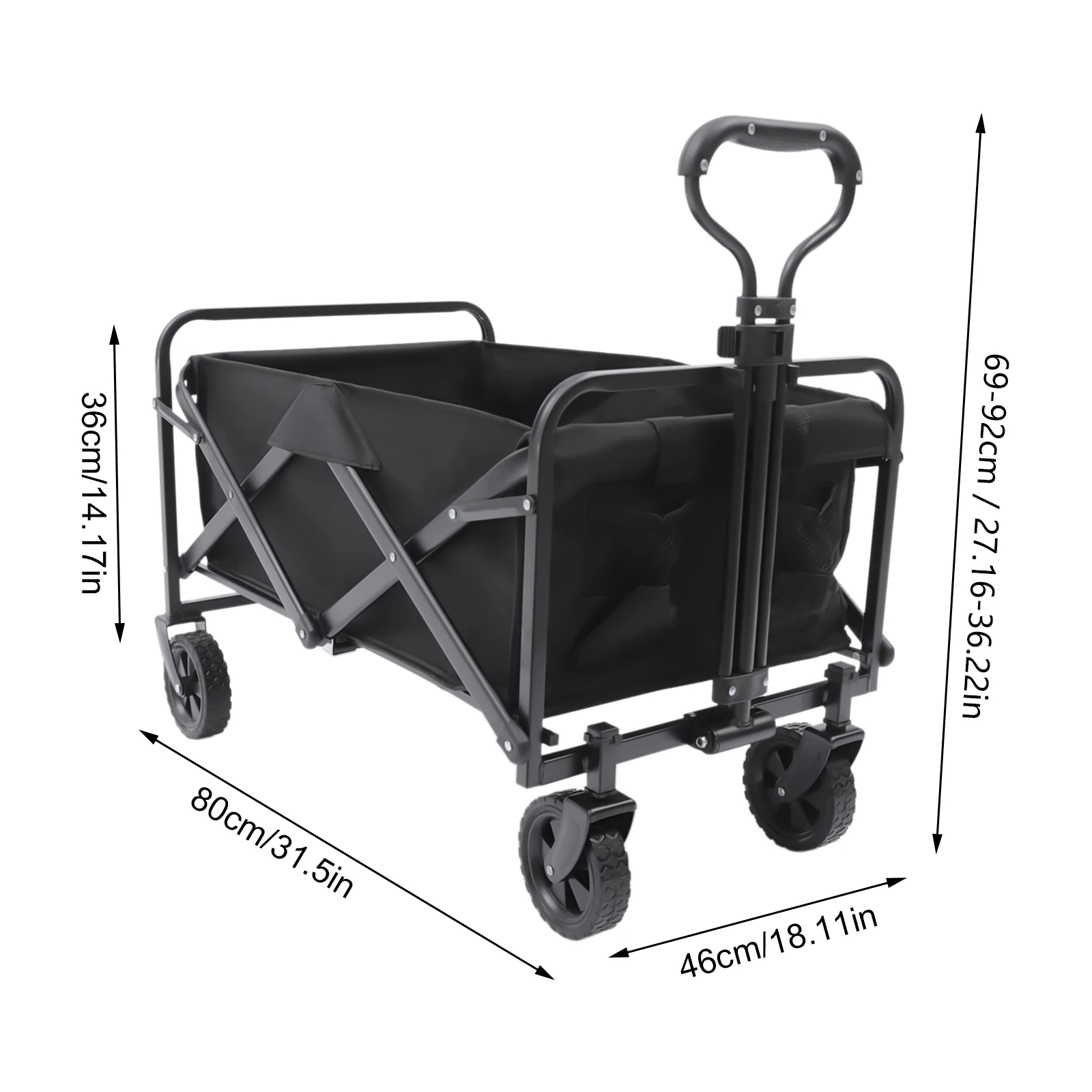 Imagem -04 - Outdoor Garden Wagon Cart Heavy Duty Utilitário Dobrável Armazenamento Dobrável Pequeno Preto Rodas de Borracha para Acampamento na Praia