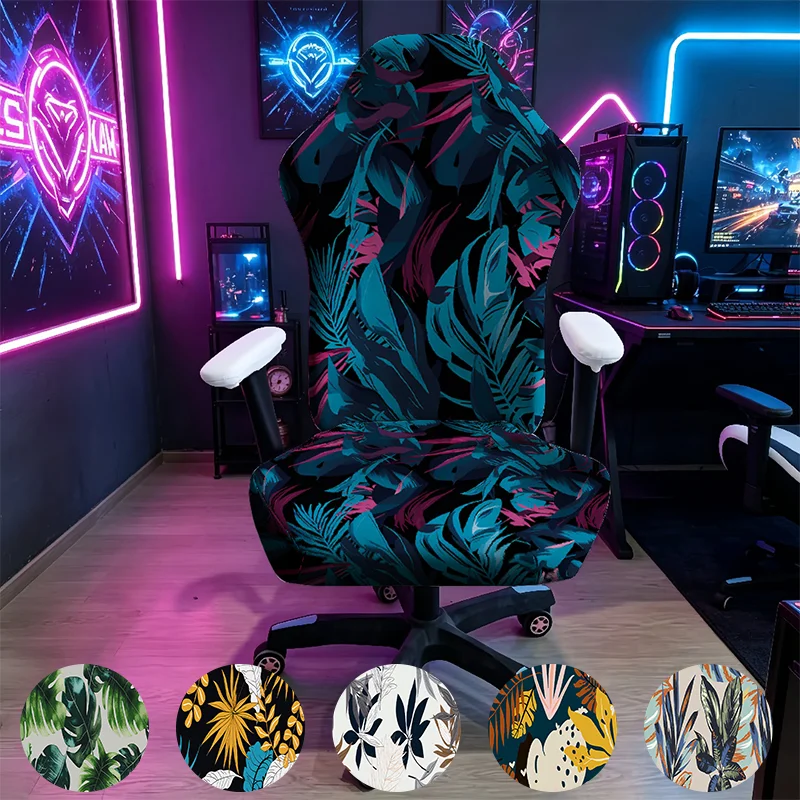 1PC Neon Tropical Leaf Gaming Chair Cover, E-sports Stretch Elastic Anti-Scratch Slipcover for Gamer & Office Chair