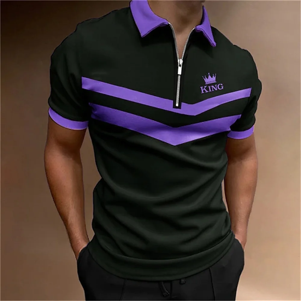 Men's Tops Polo Golf Men's King Print T Shirt High Quality Turndown Short Sleeve Zipper Pullover Original Golf Wear Men Clothing