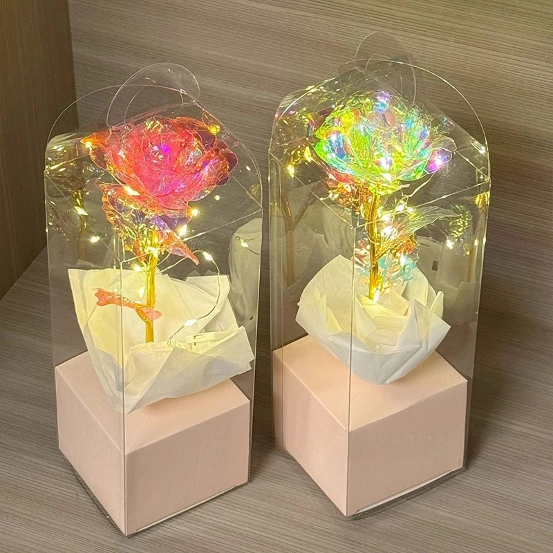 Gold Foil Rose Box LED Luminous Rose Artificial Rose Flowers Eternal Rose Creative Christmas Valentine's Day Mothers Day Gift