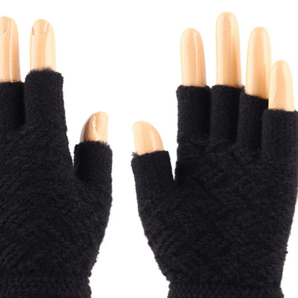 

1Pair Touch Screen Gloves Men Knitted Warm Winter Half Finger Windproof Comfortable Outdoor Workout Gloves Black