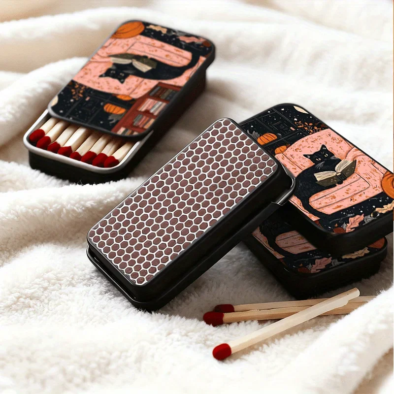 Retro Black Cat Metal Matchbox, Smooth Sliding-Lid Storage Box, Wear-Resistant Mini Metal Organizer