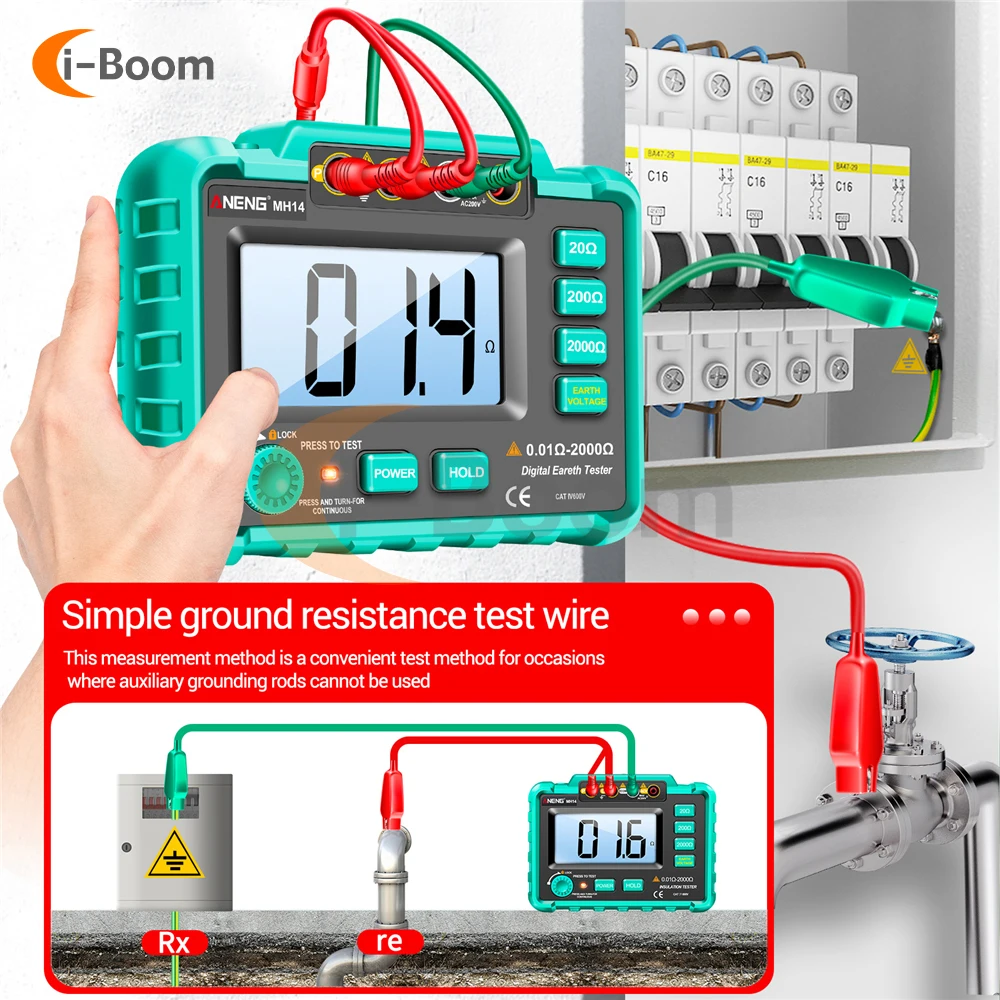 MH14 Megohm Meter Insulation Resistance Tester 0.01Ω~2000Ω Electrical Digital Display Ohmmeter High Precision Voltage Detector