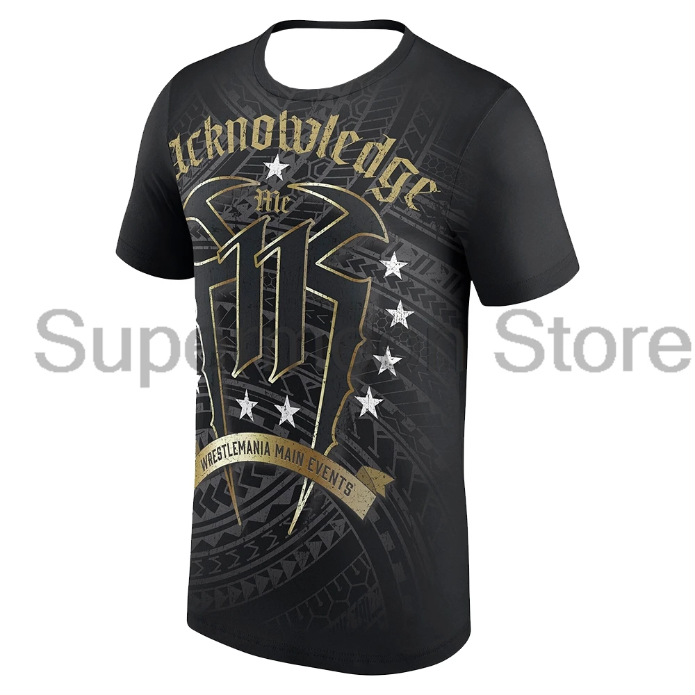 Men's Black Roman Reigns Acknowledge Me 11 T-shirt Crewneck Short Sleeve Streetwear Tee Women Men Outdoor Sportwear Tops