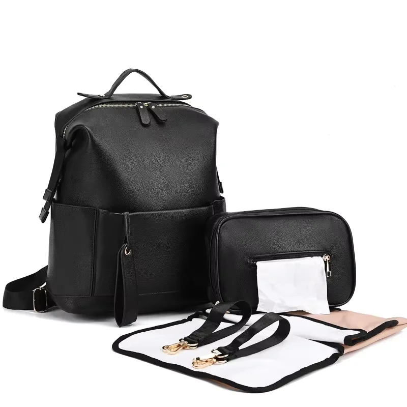 New Fashion Mommy Bag Pu Leather Diaper Backpack Bag with Changing Pad Baby Organizer Baby Nappy Bag Mummy Daddy Backpack