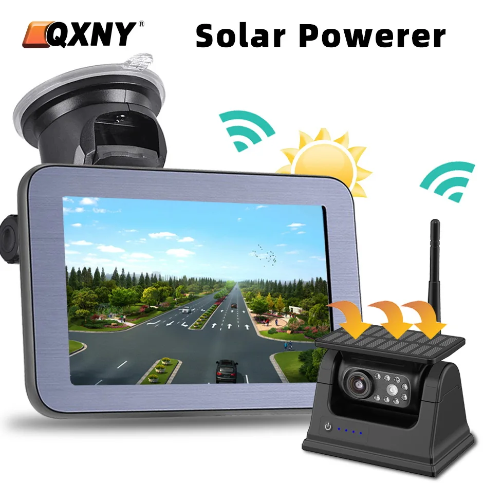 QXNY Wireless Solar Powered Energy Magnet Reverse Backup Camera with AHD 5