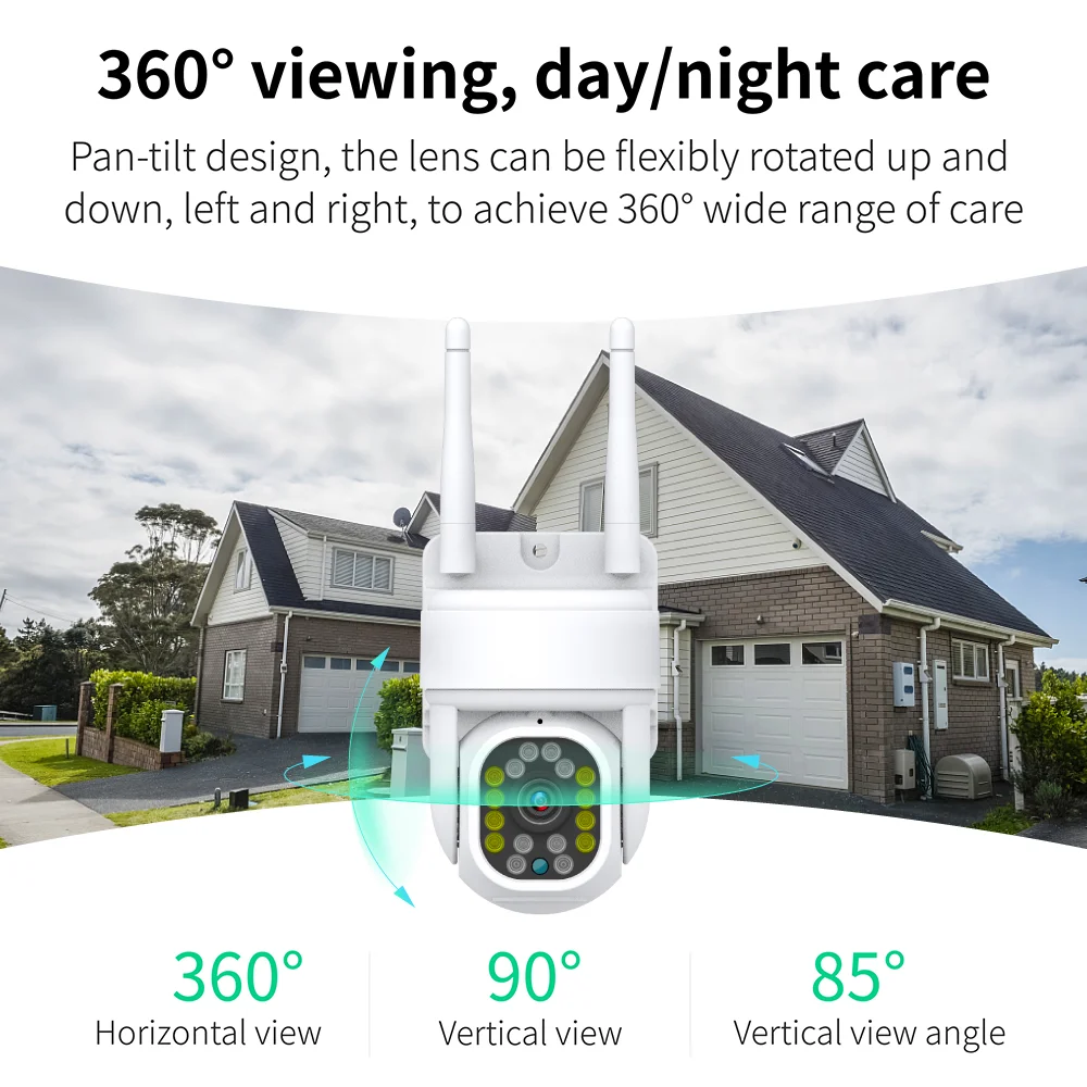 Tuya 1080P PTZ WiFi IP Outdoor Auto Tracking Wireless Audio 2MP Security CCTV Siren White Light ON OFF Manually APP Set Camera