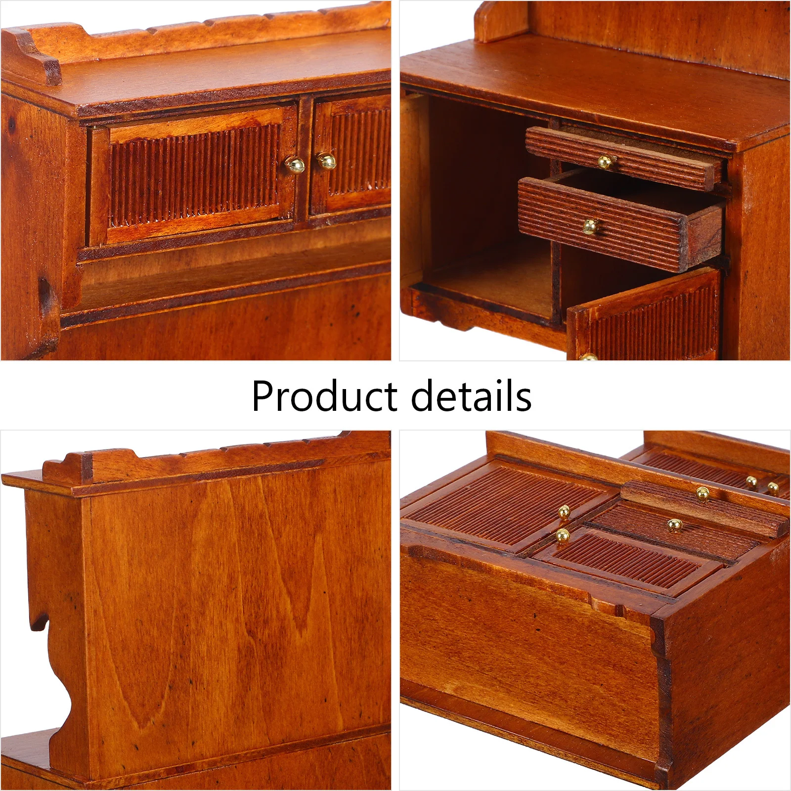 ミニチュア木製本棚 1:12 スケール レトロ農家風ドールハウスキャビネット ダブルドア DIY マイクロランドスケープ収納家具