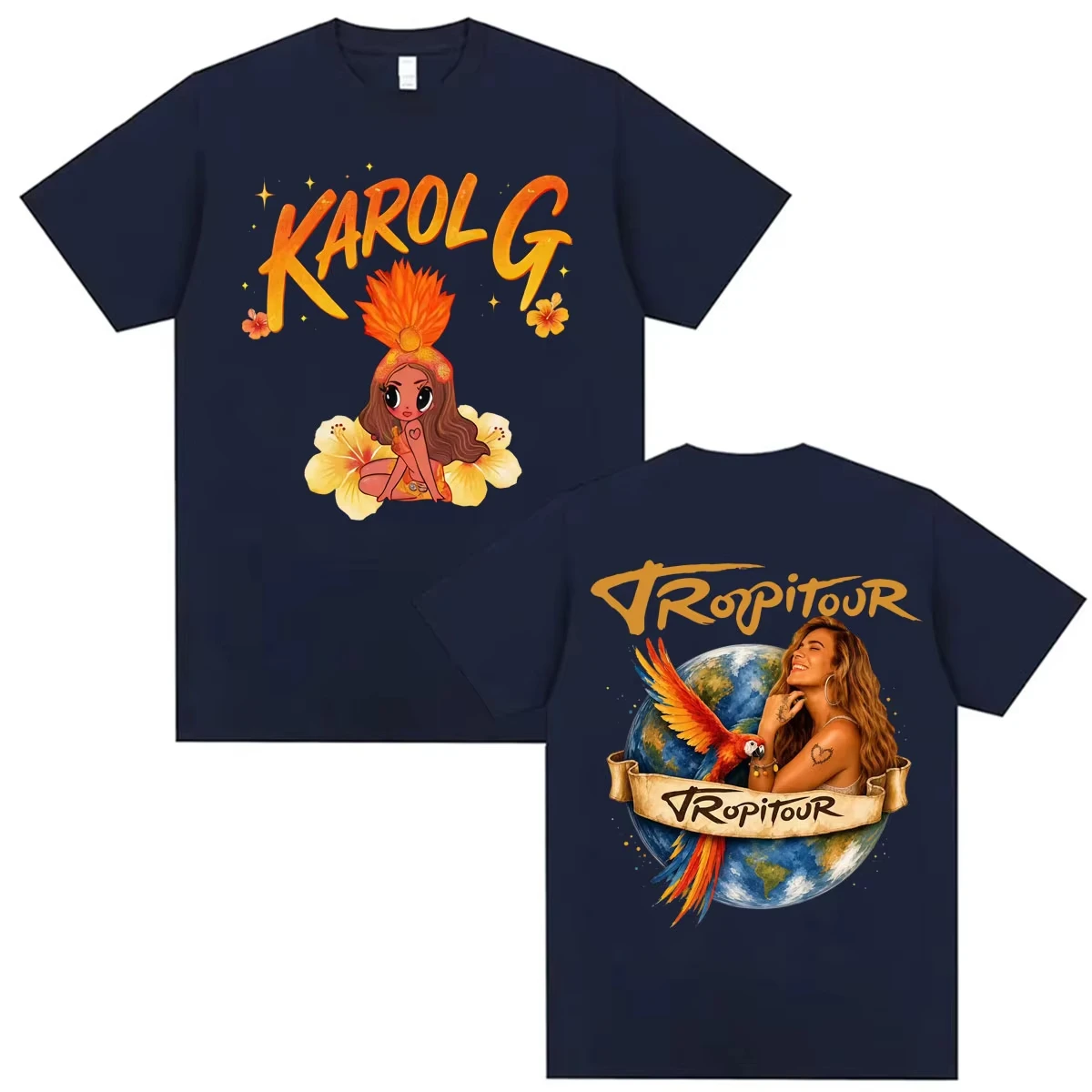 2026 New Men Women Tropical Parrot Art Double Sided Graphic T-Shirt Unisex Cotton Loose Music Tee