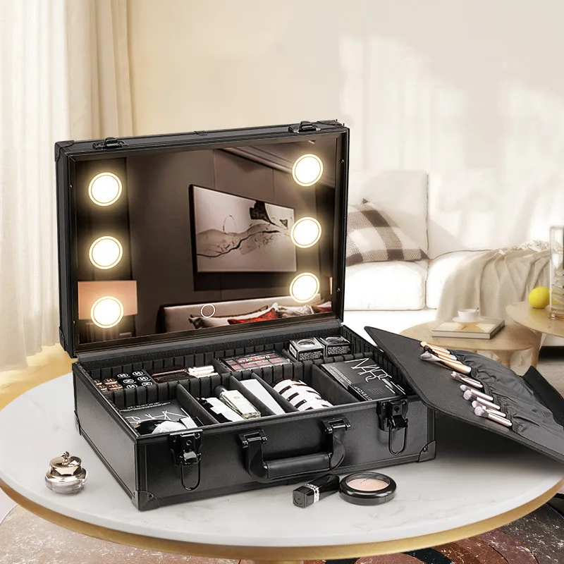 Portable Makeup Train Case - Cosmetic Organizer Makeup Case with Light and Mirror