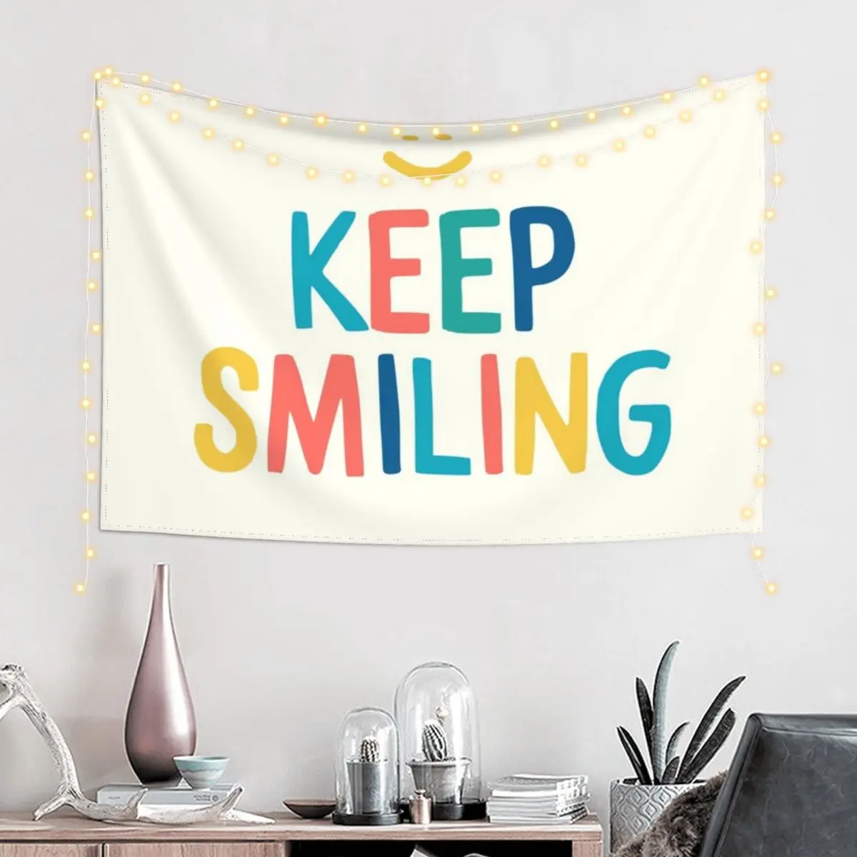 Keep Smiling - Colorful Happy Quote Tapestry Decorative Wall Funny Tapestry