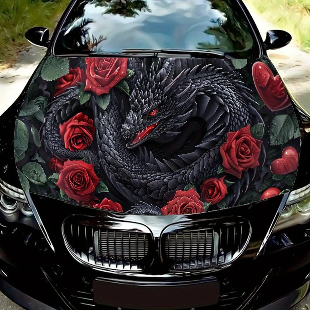 

Dark Rose Dragon PVC Car Vinyl Wraps, Self-Adhesive Waterproof Car Hood Decal Sticker, Car Decoration Protection Stickers for Tr