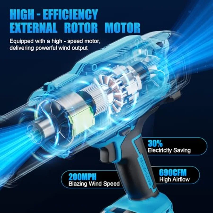منفاخ أوراق الشجر اللاسلكي 21 فولت منفاخ أوراق الشجر الكهربائي القوي المحمول مع شاحن بطارية 2 تصميم خفيف الوزن لتنظيف الفناء La