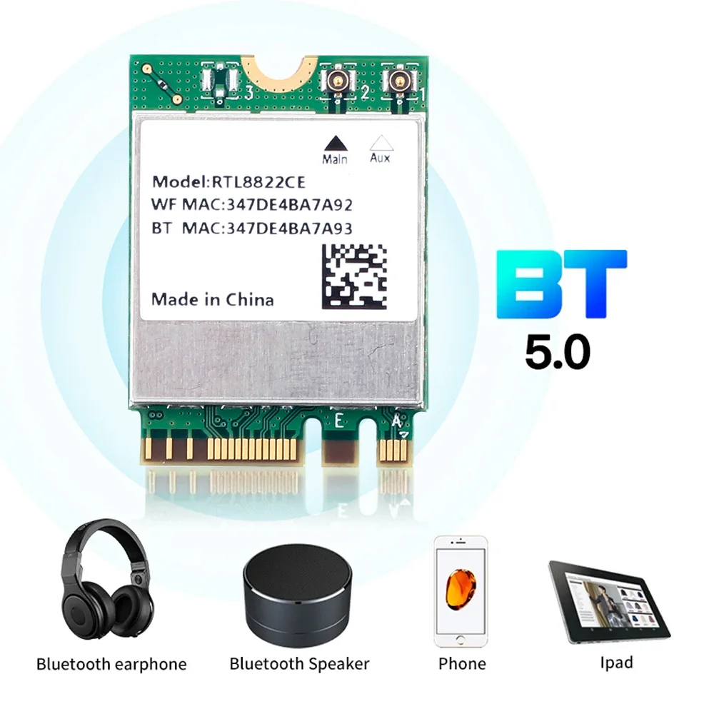 RTL8822CE 1200Mbps Dual Band 2.4G/5Ghz 802.11AC WiFi Card Network NGFF M.2 Card For Bluetooth 5.0 Laptop/PC Support Windows10/11