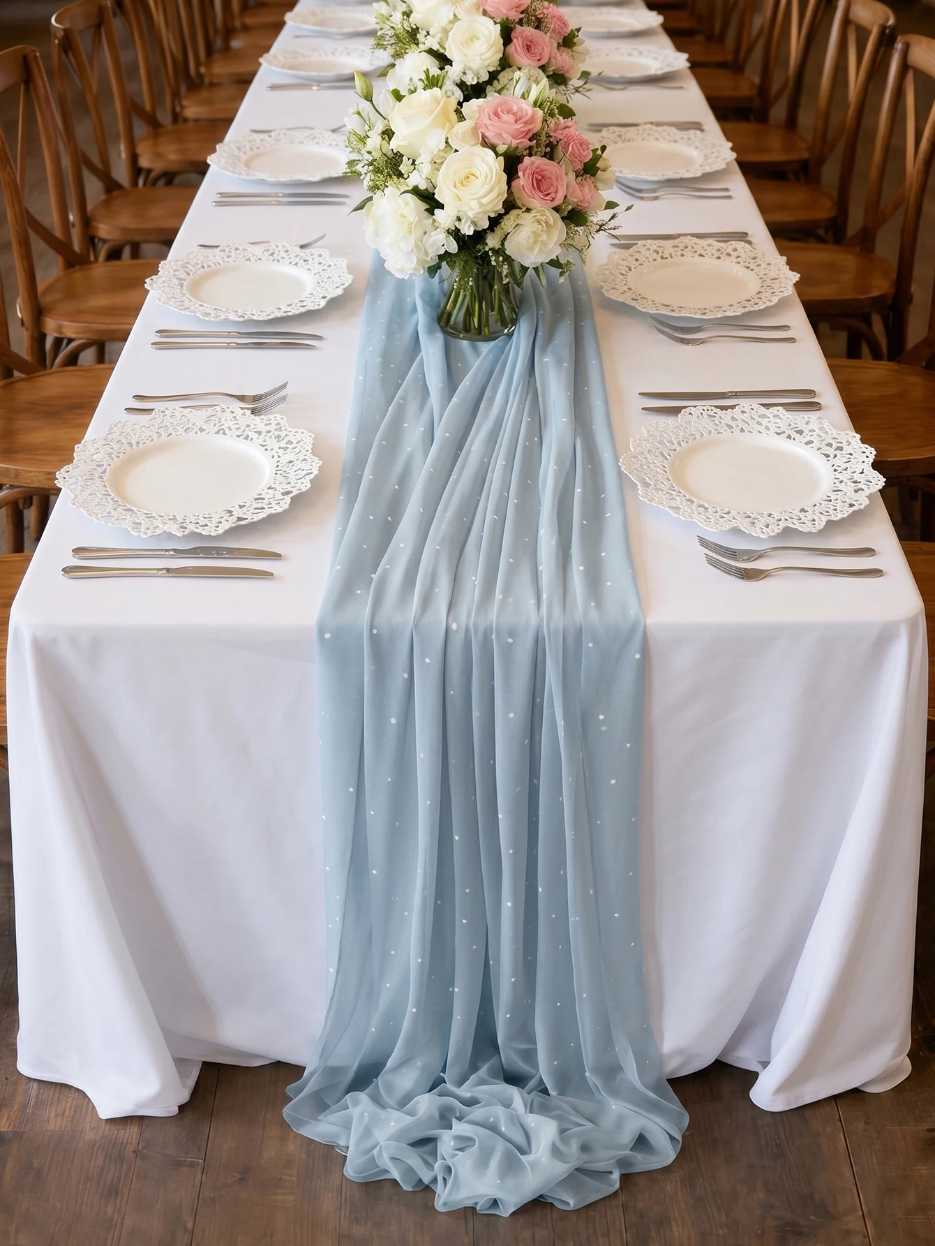 Gauze Tablecloth with Light Blue Chiffon Printed Pattern,Wedding Season,Party,Bride Gift-Giving Event,Restaurant,Home Decoration