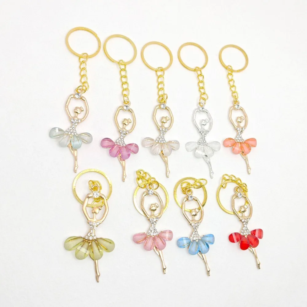 9-36 Sets Ballerina Dancer Keychain Set with Colorful Rhinestone Tutu Organza Pouch Thank You Tag, Ballet Party Favor Supplies