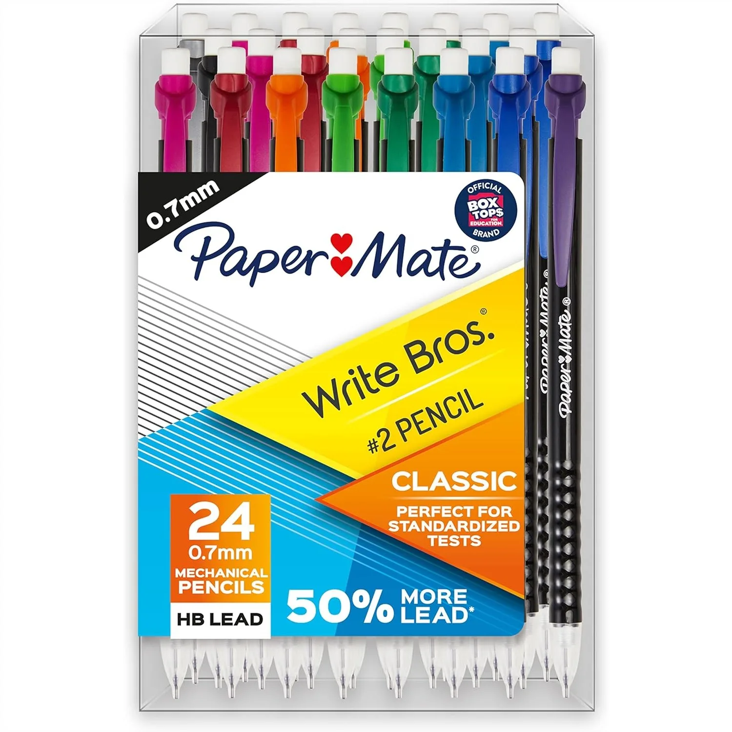 

Mechanical Pencils 0.7mm, 24 Count - Classic No.2 Pencil with Comfort Grip & Smudge-Resistant Eraser, Great for Standardized