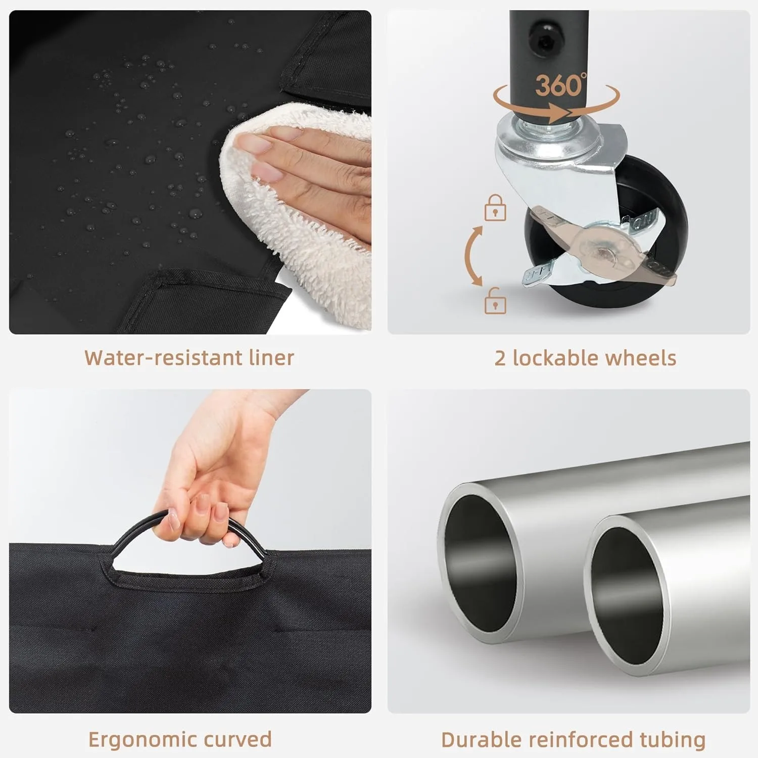 Penyortir Binatu 4 Bagian, Hamper dengan Roda dan Tas Dapat Dilepas, Hitam